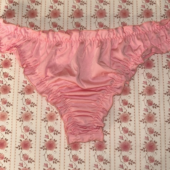 Coquette Pink Silky Smooth Stretchy Satin With Rosette Cheeky‎ Ruffled Panty NEW - Picture 12 of 14
